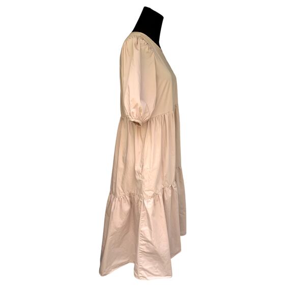 ZARA Cotton Puffed Sleeve Cotton Tiered Ruffle Blush Maxi Dress Size Medium - Picture 4 of 7